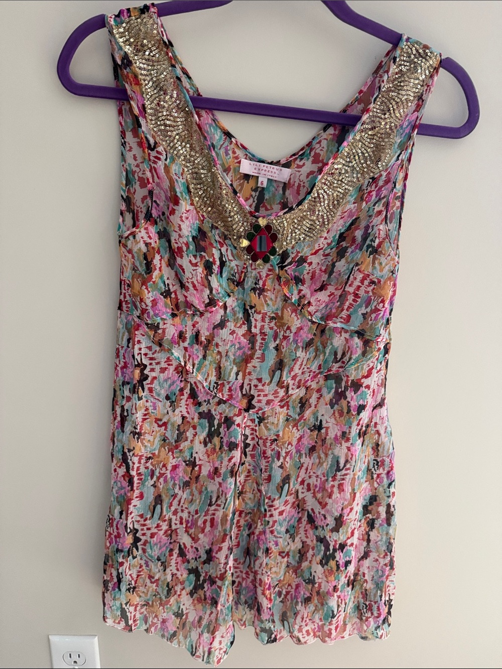 Express Beaded V-Neck Multicolor Sleeveless Top